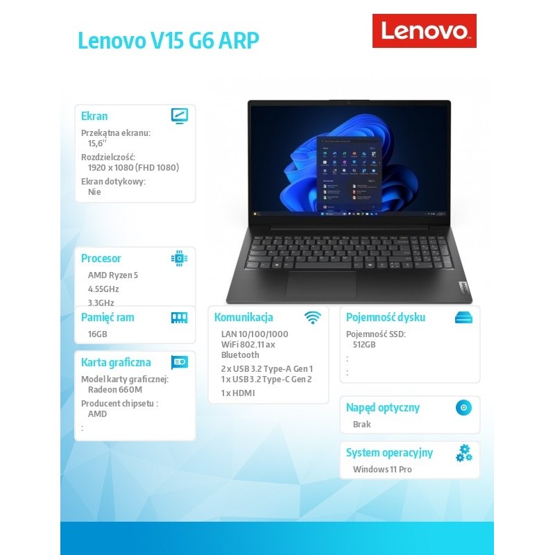 Laptop V15 G6 83UU002PPB W11Pro 5 150/16GB/512GB/INT/15.6 FH… | PartsPC.pl