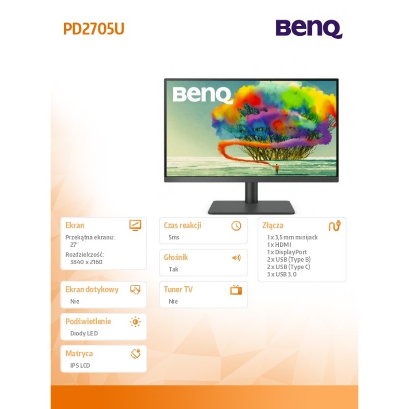 Benq Monitor 27 cali PD2705U LED 5ms/QHD/IPS/HDMI/DP/USB | PartsPC.pl