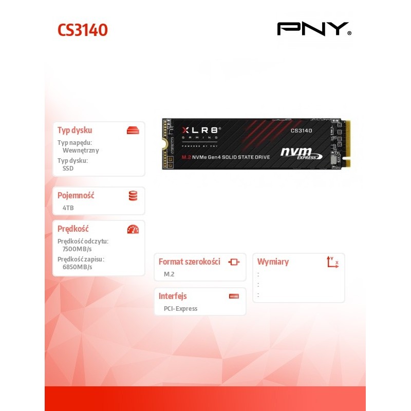 PNY Dysk SSD 4TB M.2 2280 CS3140 M280CS3140-4TB-RB | PartsPC.pl