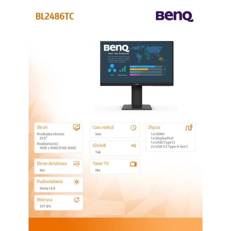 Benq Monitor 23.8 cala BL2486TC LED 4ms/1000:1/IPS/HDMI | PartsPC.pl