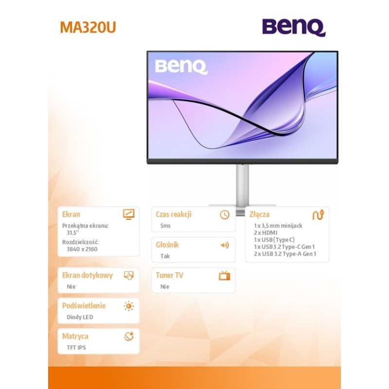 Benq Monitor 31.5 cala MA320U 4K LED 5ms/60Hz/IPS | PartsPC.pl