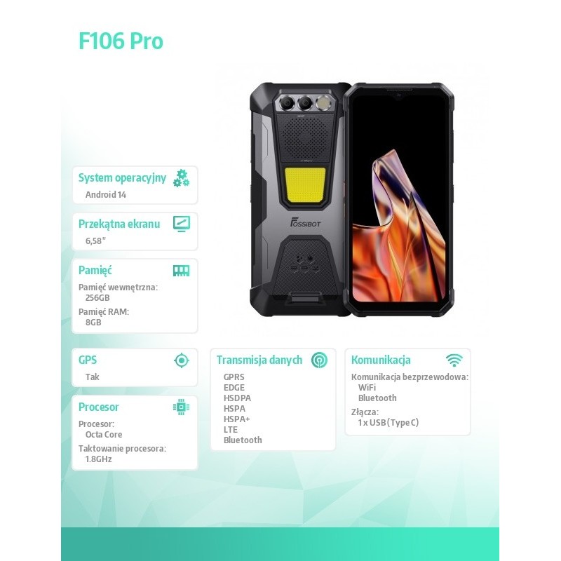 Fossibot Smartfon F106 Pro black CH | PartsPC.pl