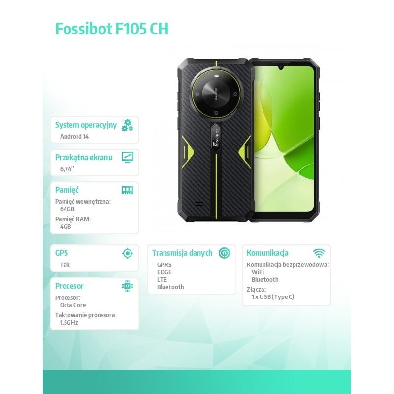 Fossibot Smartfon F105 green CH | PartsPC.pl