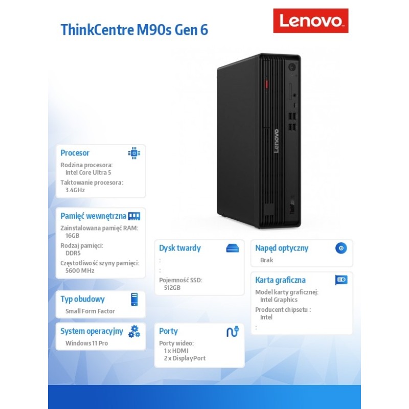 Komputer ThinkCentre M90s G6 SFF 12YU0015PB W11Pro Ultra 5 235/16GB/512GB/INT/vPro/3YRS OS + 1YR Premier