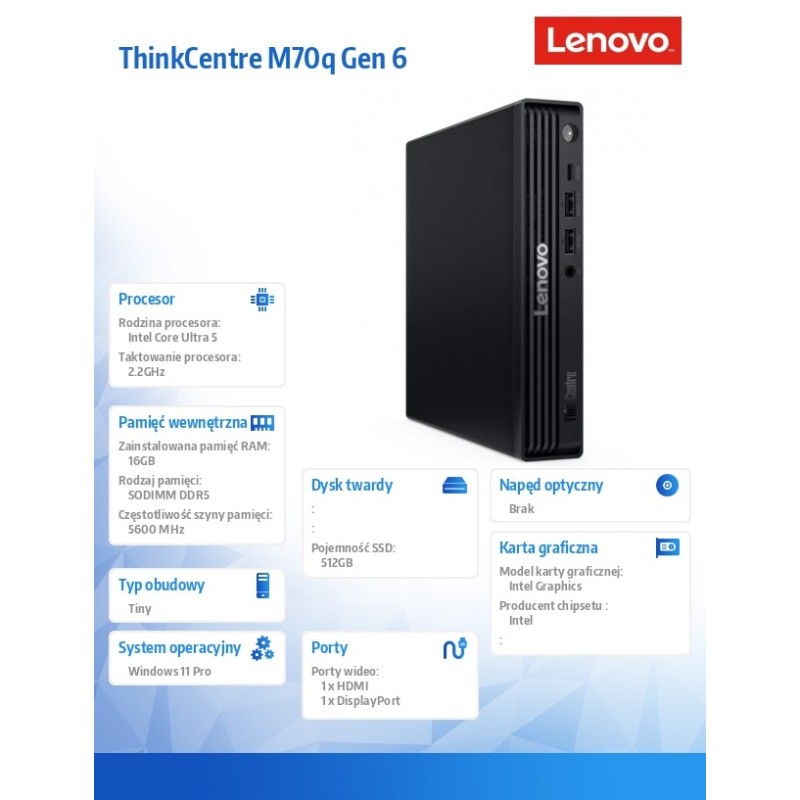 Komputer ThinkCentre M70q Tiny G6 13A4000FPB W11Pro Ultra 5 … | PartsPC.pl