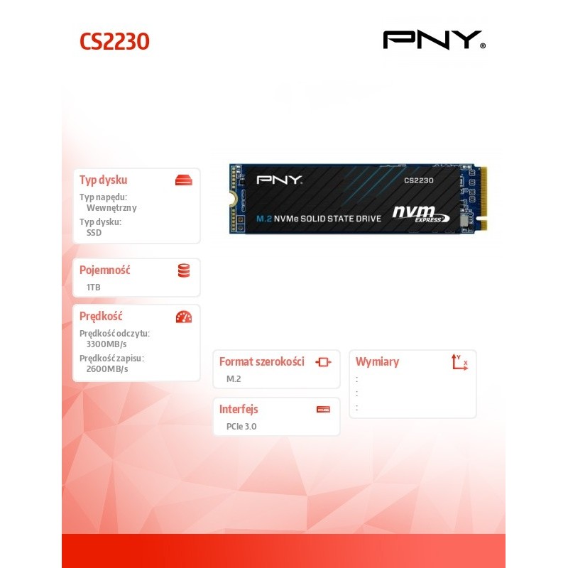 PNY Dysk SSD 1TB M.2 2280 CS2230 M280CS2230-1TB-RB | PartsPC.pl