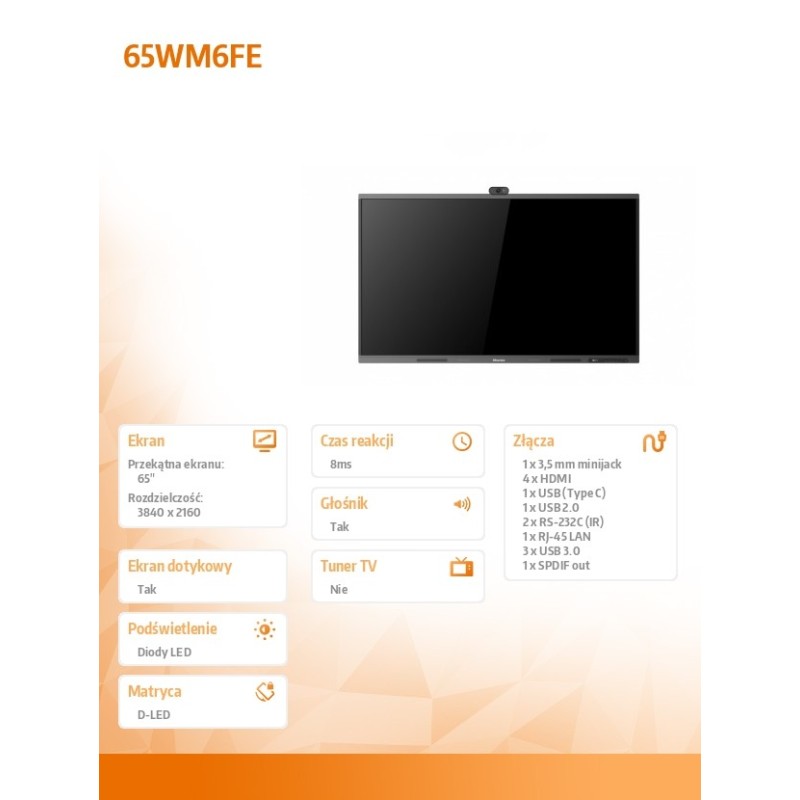 Hisense Monitor intereaktywny 65WM6FE 65 cali 4K GoBoard Liv… | PartsPC.pl