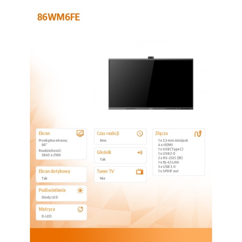 Hisense Monitor interaktywny 86WM6FE 86 cali 4K GoBoard Live… | PartsPC.pl
