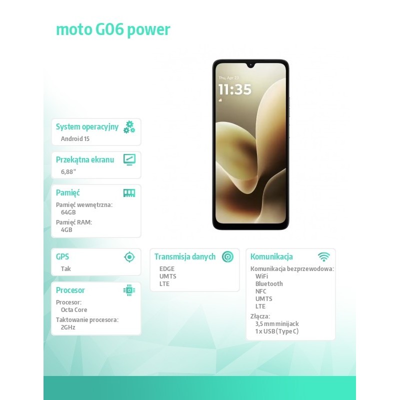 Motorola Smartfon moto G06 power 4/64 Laurel Oak | PartsPC.pl