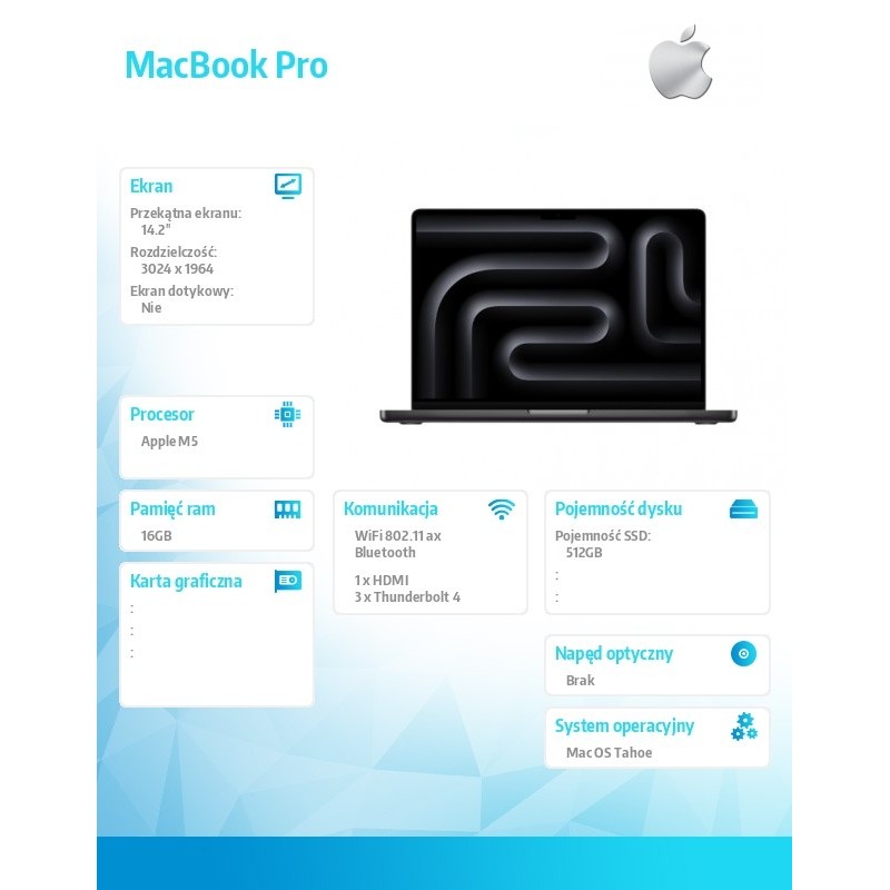 MacBook Pro 14.2 cala: M5 10C/10C, 16GB, 512GB SSD - Gwiezdn… | PartsPC.pl