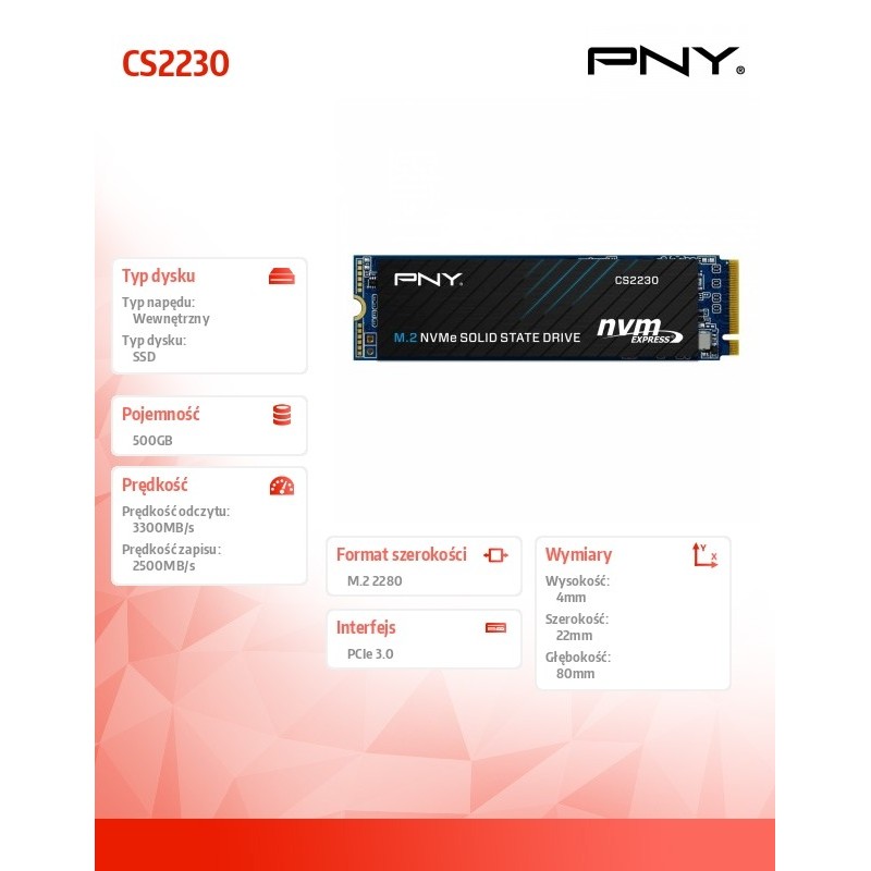 PNY Dysk SSD 500GB M.2 2280 CS2230 M280CS2230-500-RB | PartsPC.pl
