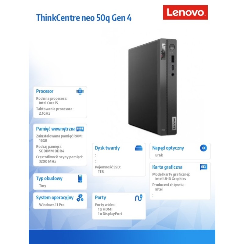 Komputer PC Lenovo ThinkCentre Neo 50q G4 Tiny