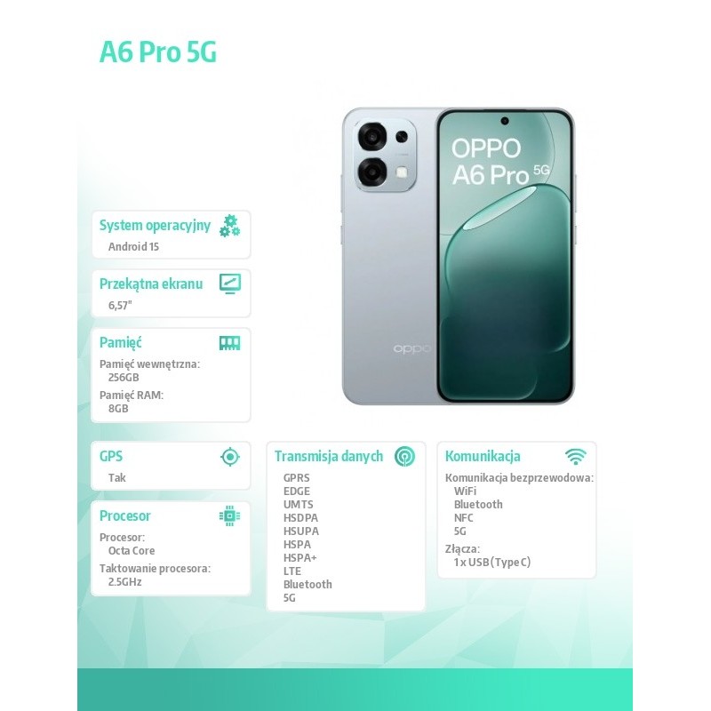Oppo Smartfon A6 Pro 5G 8/256GB CPH2781 szary | PartsPC.pl