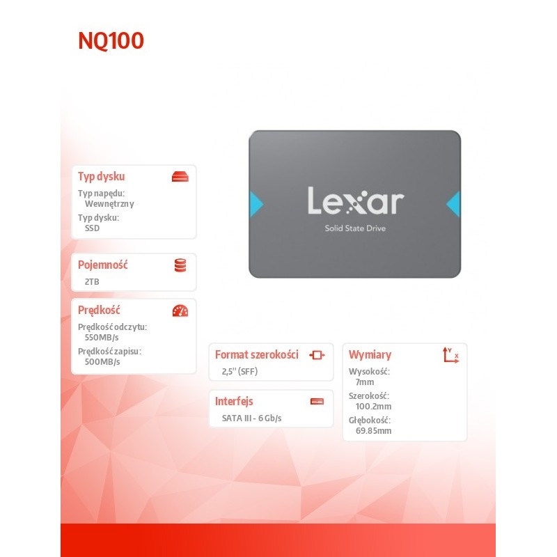 Lexar Dysk SSD NQ100 2TB SATA3 2.5 550/500MB/s | PartsPC.pl
