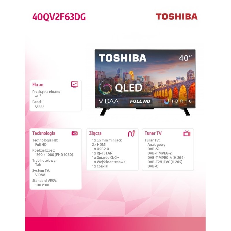 Telewizor LED 40 cali 40QV2F63DG | PartsPC.pl