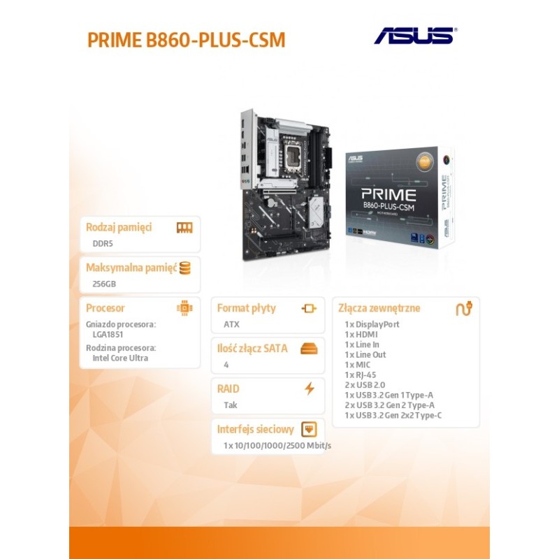 Asus Płyta główna PRIME B860-PLUS-CSM | PartsPC.pl