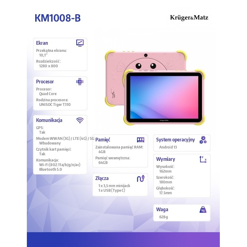 Tablet dla dzieci Kruger & Matz FUN 1008 różowy | PartsPC.pl