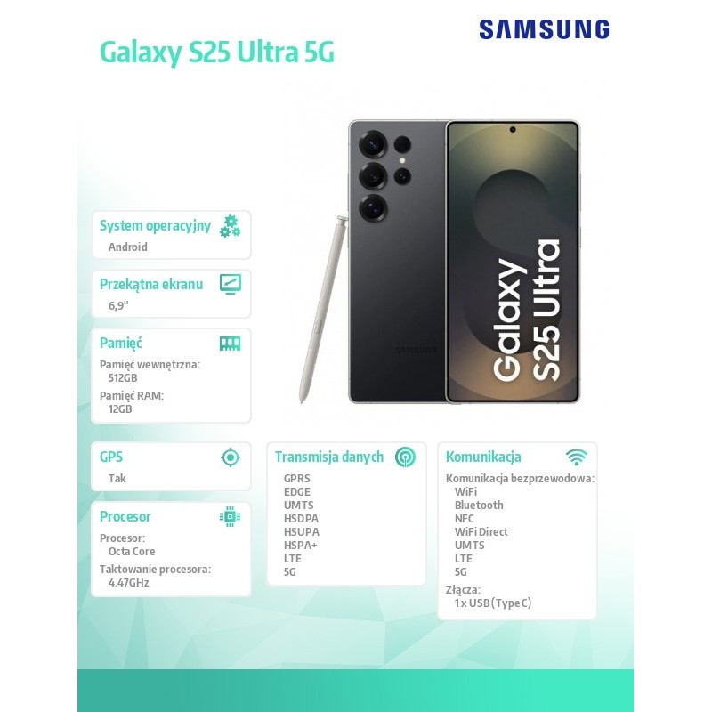 Samsung Smartfon Galaxy S25 Ultra 5G DualSIM 12/512GB czarny | PartsPC.pl