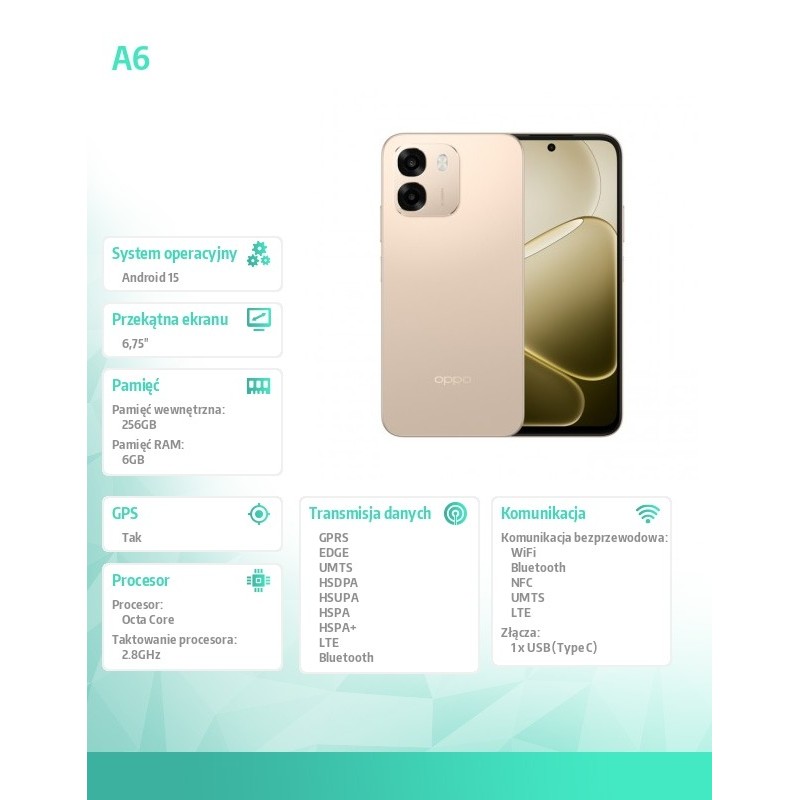 Oppo Smartfon A6 4G 6/256GB CPH2817 złoty | PartsPC.pl