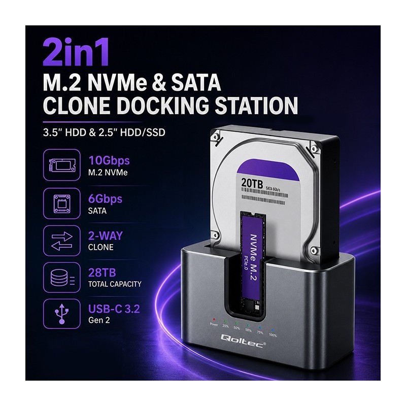 Stacja dokująca 2w1 HDD SSD | SATA | M.2 NVMe | Klonowanie |… | PartsPC.pl