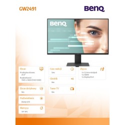 Benq Monitor 23.8 cala GW2491 LED 5ms/100Hz/IPS/HDMI | PartsPC.pl