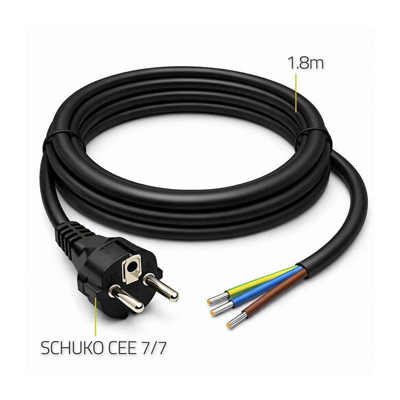 Kabel zasilający SCHUKO CEE 7/7 (E/F) | miedź Cu | odizolowa… | PartsPC.pl