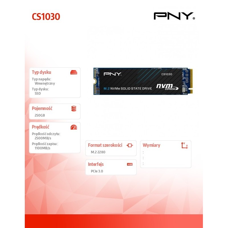 PNY Dysk SSD 250GB M.2 2280 CS1030 M280CS1030-250-RB | PartsPC.pl