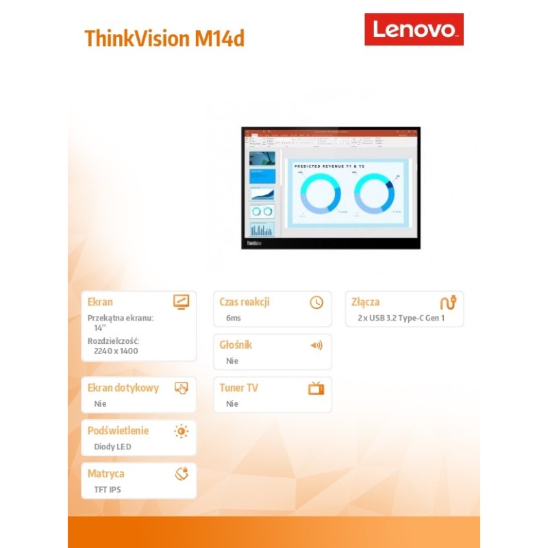 Lenovo Monitor 14.0 ThinkVision M14d WLED LCD 63AAUAT6WL | PartsPC.pl
