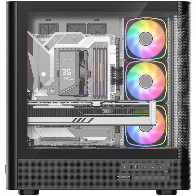 Obudowa VOLCANO AQ300 MID RGB GLASS 4 wentylatory czarna | PartsPC.pl