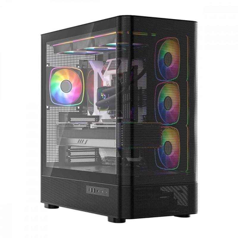 Obudowa VOLCANO AQ300 MID RGB GLASS 4 wentylatory czarna | PartsPC.pl