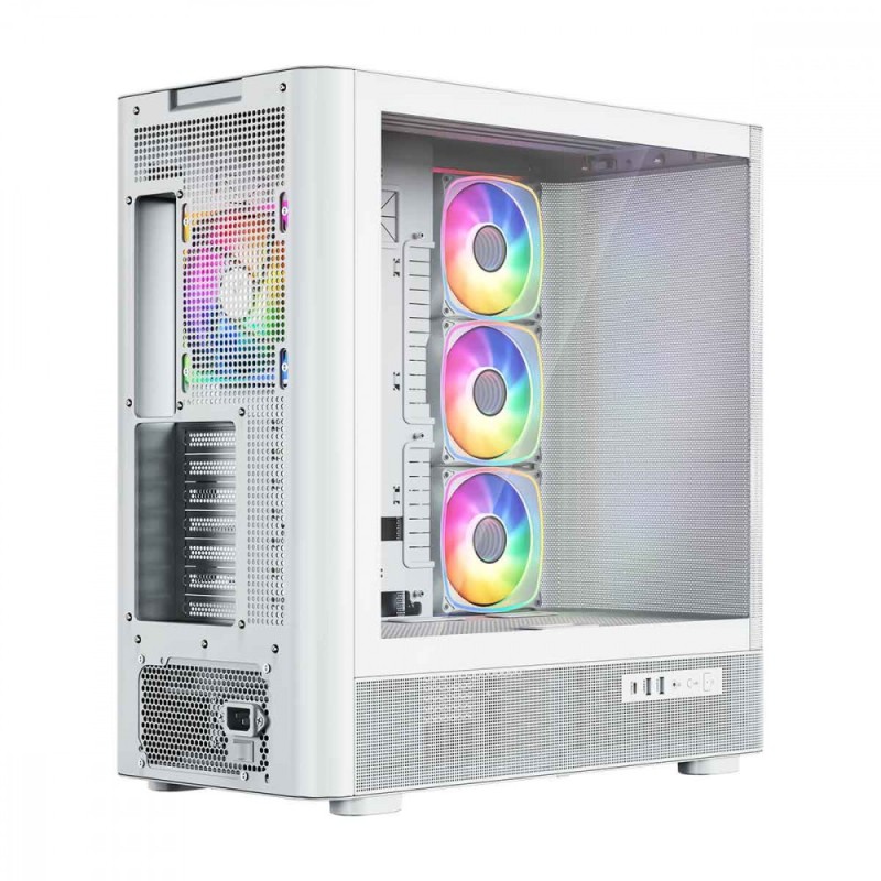 Obudowa VOLCANO AQ300 MID RGB GLASS 4 wentylatory biała | PartsPC.pl