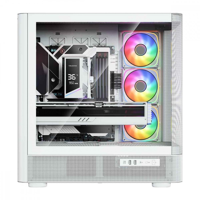 Obudowa VOLCANO AQ300 MID RGB GLASS 4 wentylatory biała | PartsPC.pl