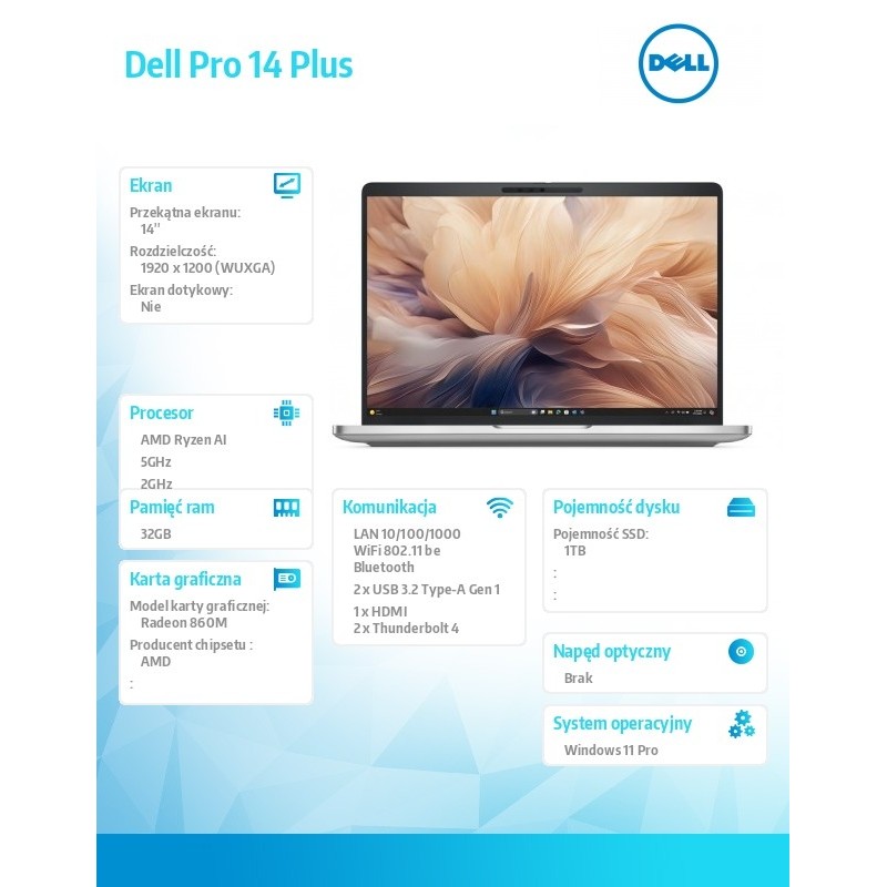 Laptop Dell Pro 14 Plus PB14255 W11P Ryzen AI 7 PRO 350/32GB… | PartsPC.pl