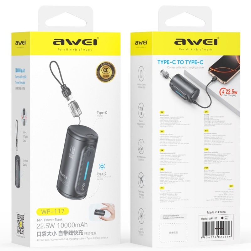 Powerbank 10000mAh 22,5W WP-117 2xUSB-C | PartsPC.pl