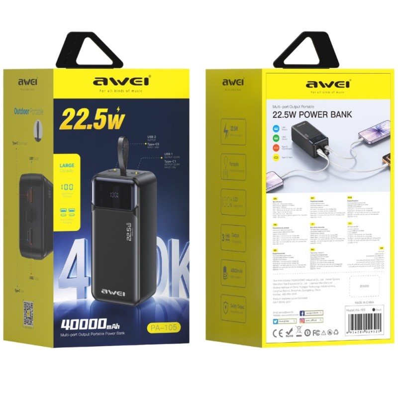 Powerbank 40000mAh 22,5W PA-105 PD 3xUSB-C | PartsPC.pl