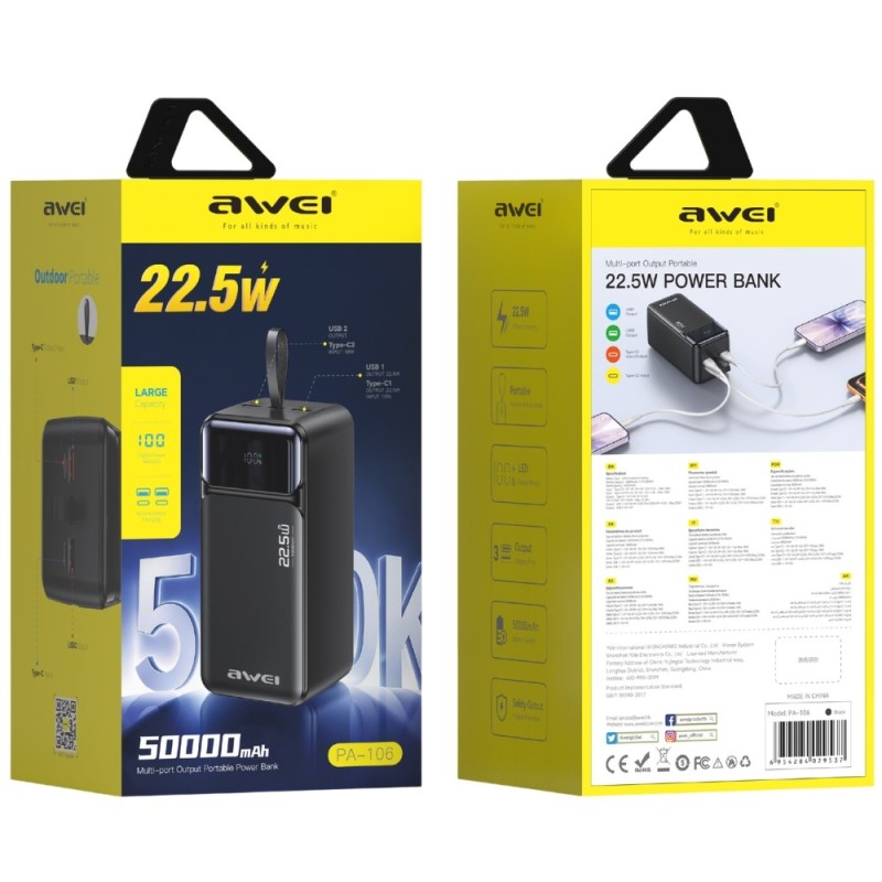 Powerbank 50000mAh 22,5W PA-106 PD 3xUSB-C | PartsPC.pl
