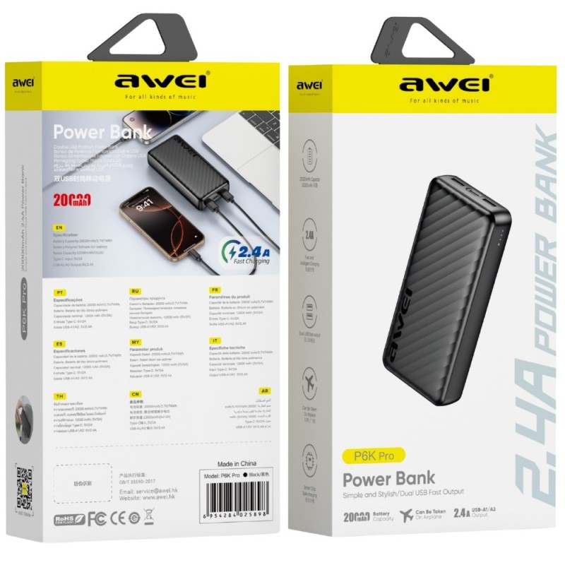 Powerbank 20000mAh P6K Pro 2xUSB-A/USB-C | PartsPC.pl