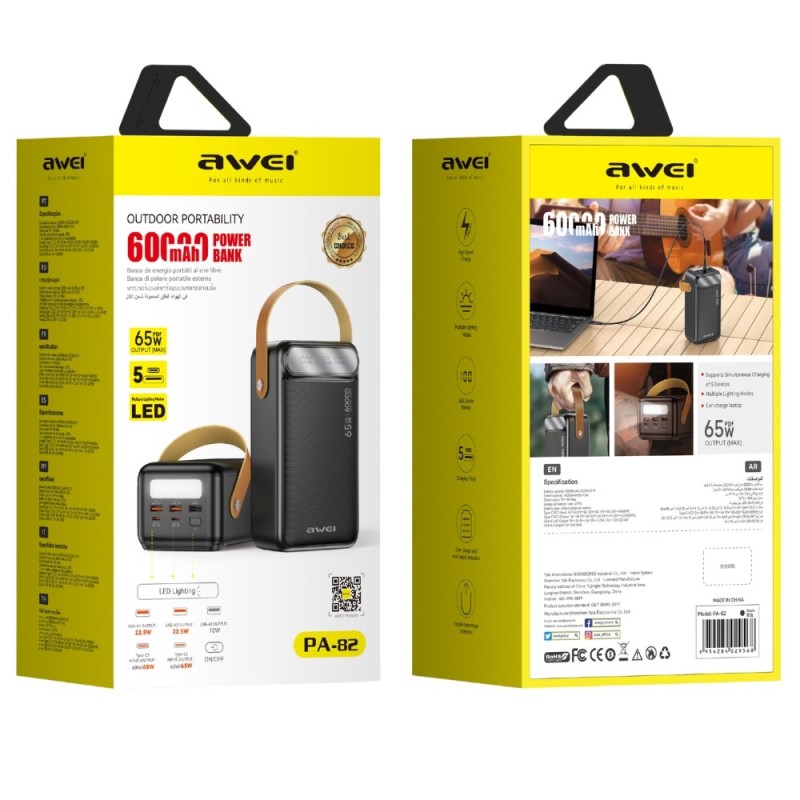 Powerbank 60000mAh 65W PA-82 2xUSB-A/USB-C PD | PartsPC.pl