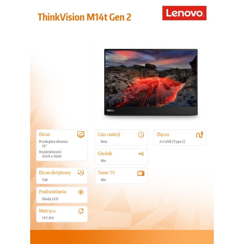 Lenovo Monitor 14 cali ThinkVision WLED LCD 63FDUAT6WL | PartsPC.pl
