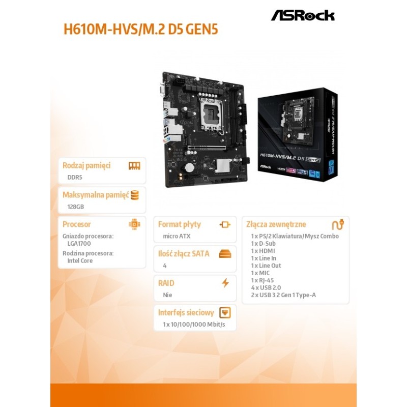 ASRock Płyta główna H610M-HVS/M.2 D5 GEN5 s1700 2DDR5 ... | PartsPC.pl