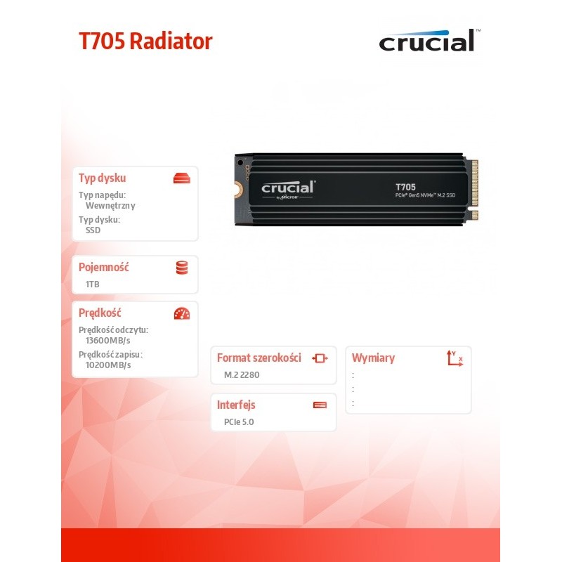 Dysk SSD T705  1TB M.2 NVMe 2280 PCIe 5.0 13600/10200 radiat… | PartsPC.pl