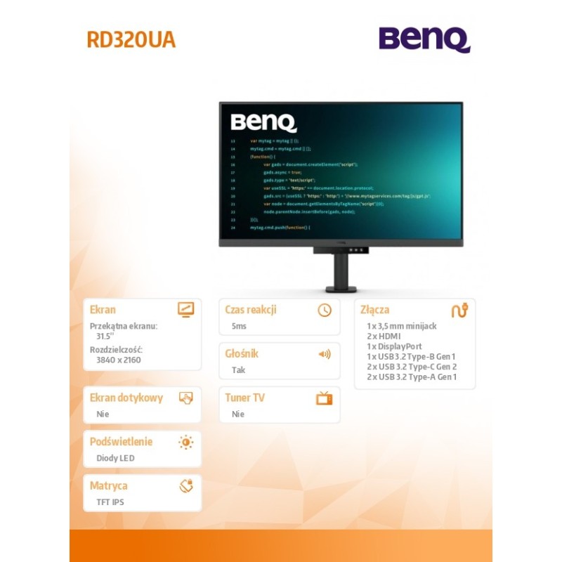 Benq Monitor 31.5 cala RD320UA 4K LED 5ms/60Hz/IPS | PartsPC.pl