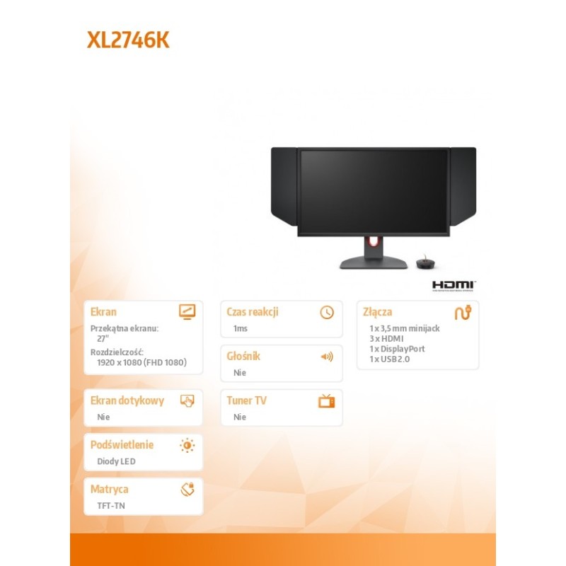 ZOWIE Monitor gamingowy BENQ XL2746K LED 1ms/240Hz/FullHD | PartsPC.pl