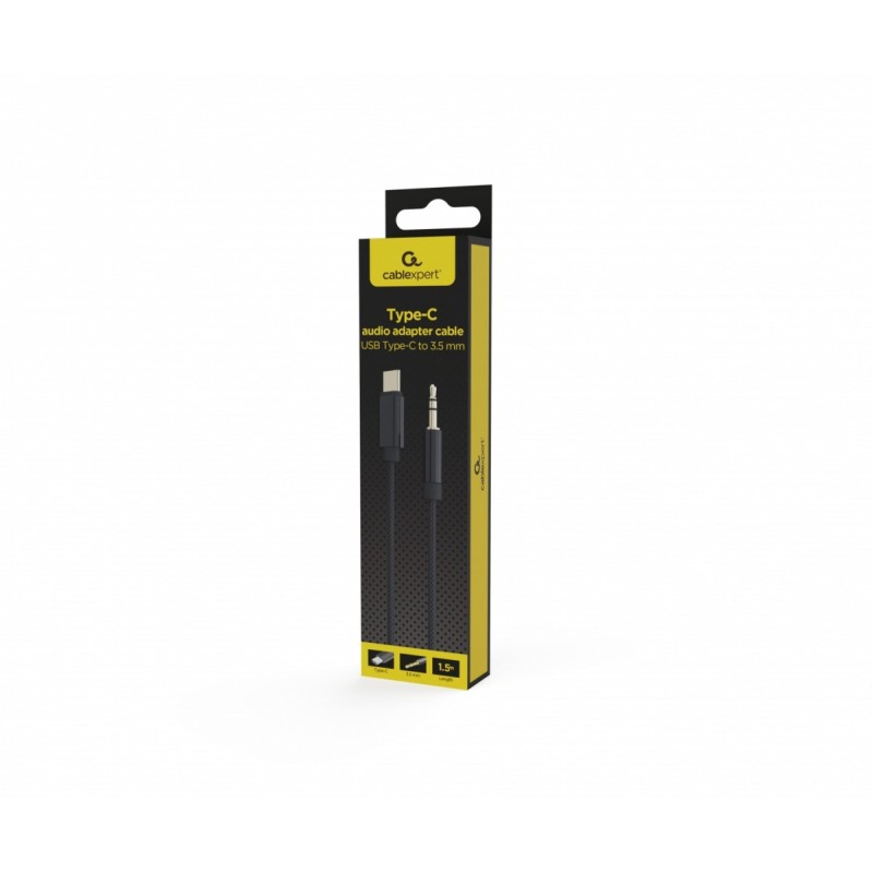 Kabel USB typu C do stereo 3.5 mm AUX, 1.5 m, czarny | PartsPC.pl