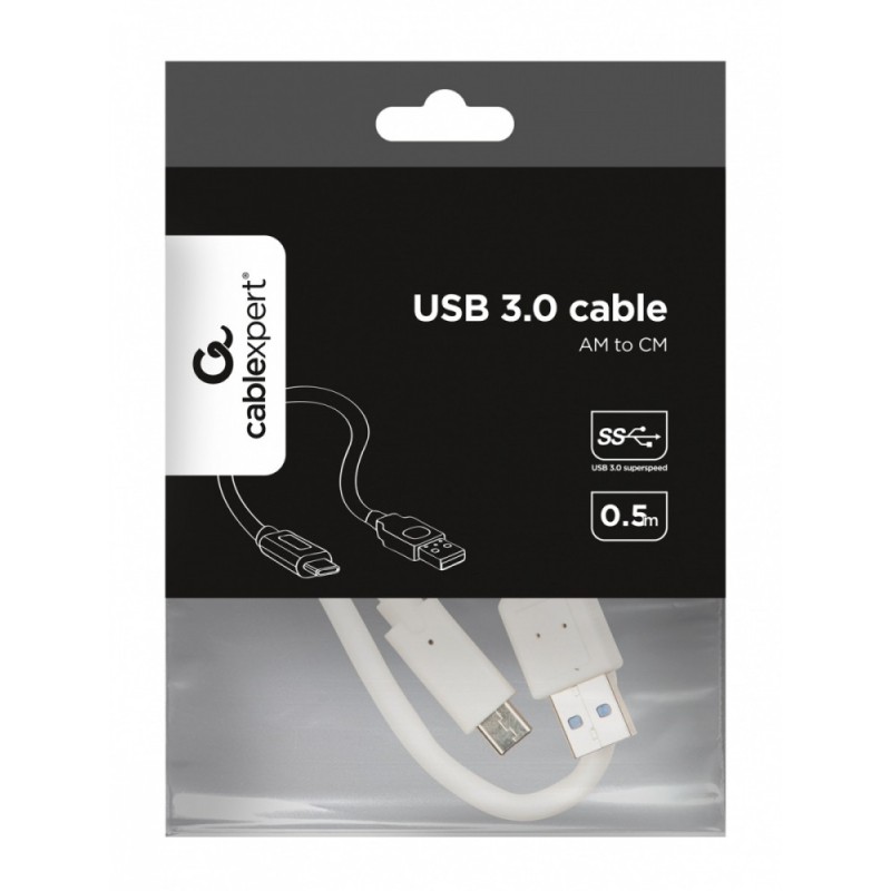 Kabel USB 3.0 typ C(AM/CM) 0.5m biały | PartsPC.pl