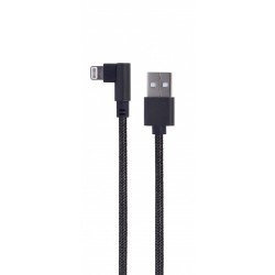 Kabel USB - do 8 pin kątowy w oplocie tekstylnym, 0.2m, czar… | PartsPC.pl