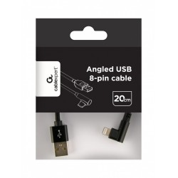 Kabel USB - do 8 pin kątowy w oplocie tekstylnym, 0.2m, czar… | PartsPC.pl