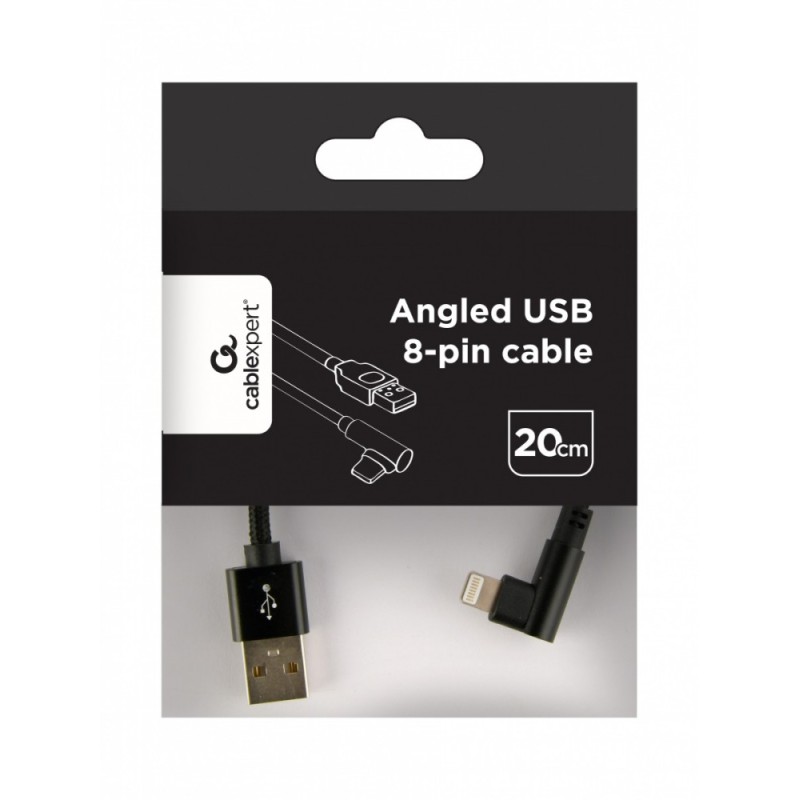 Kabel USB - do 8 pin kątowy w oplocie tekstylnym, 0.2m, czar… | PartsPC.pl