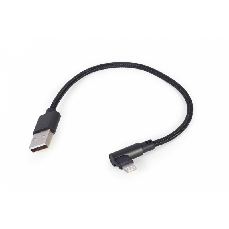 Kabel USB - do 8 pin kątowy w oplocie tekstylnym, 0.2m, czar… | PartsPC.pl