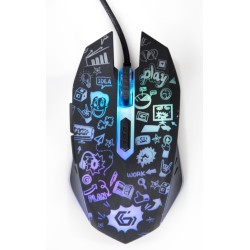Mysz optyczna LED, 6-przyciskowa, USB, czarna | PartsPC.pl